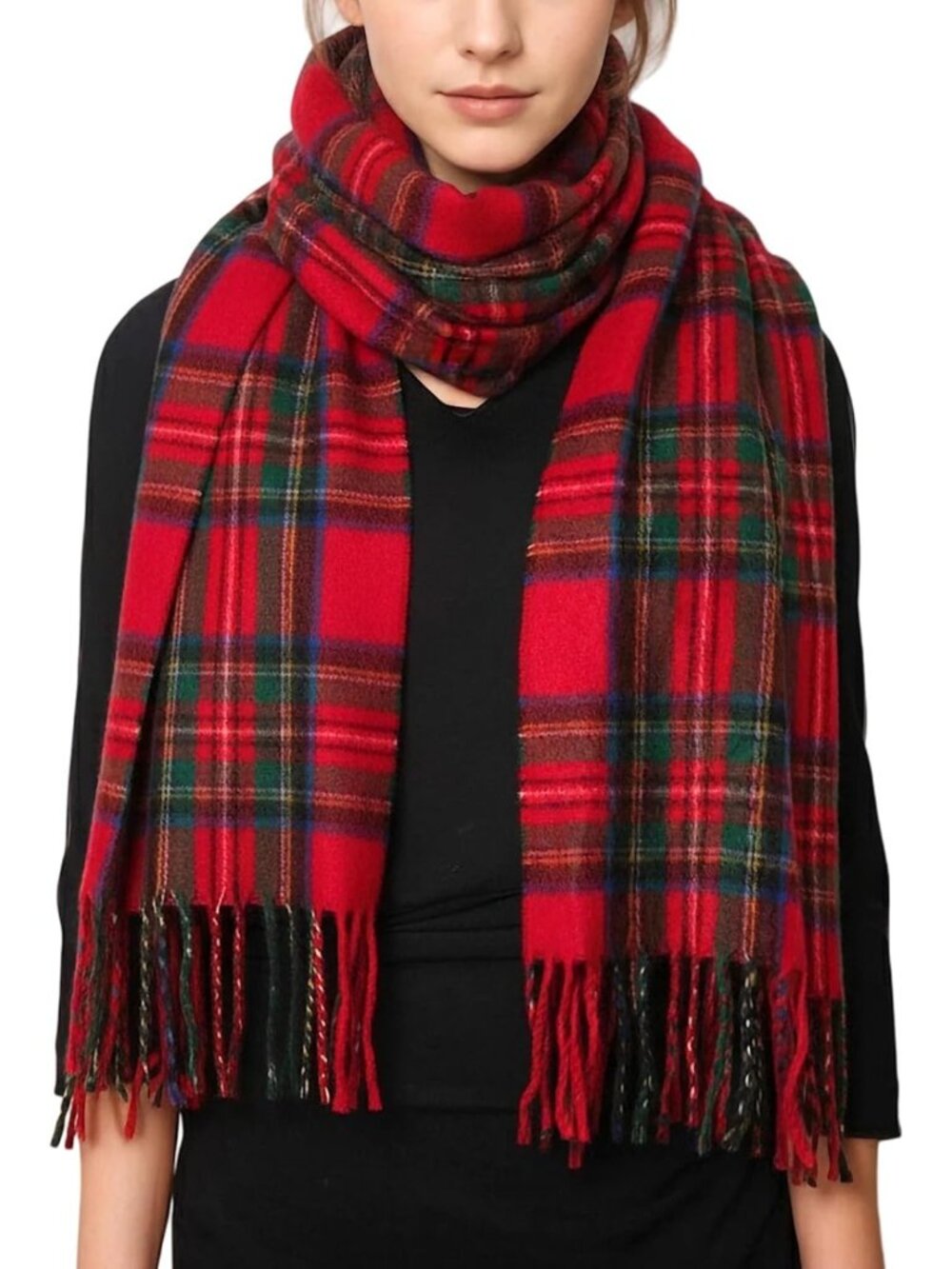 Cozy Long Scottish Tartan Plaid Shawl Wrap - Soft Cashmere Feel Winter Scarf